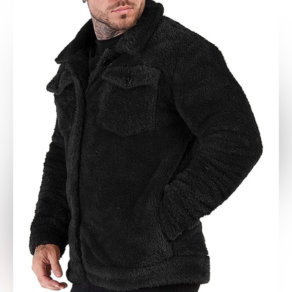 BRAND NEW MENS TRENDY FUZZY SHERPA JACKET - Picture 2 of 5